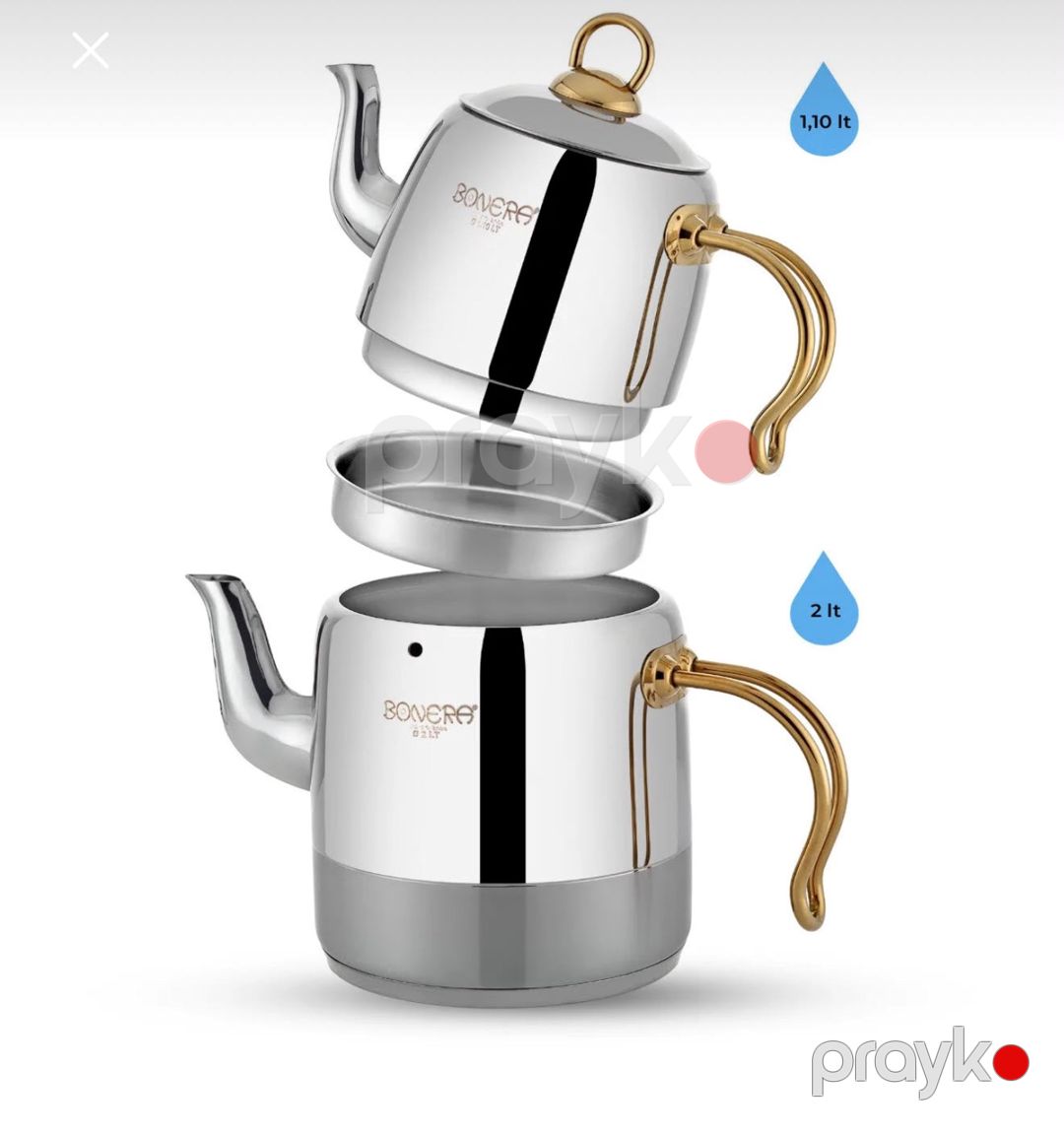 Çaydan dəsti Bonera, paslanmayan polad, gümüşü, 1100/2000 ml — Mallar, Bakı (2)