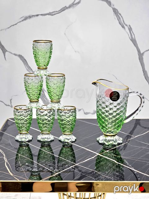 Dəst qrafin + 6 stəkan, şüşə, yaşıl - homestore_vm1376 — Bakı