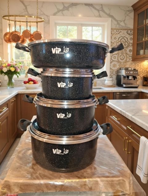 Qazan dəsti Vip Chef UA-107721, qranit, qara, 4 əd — Bakı