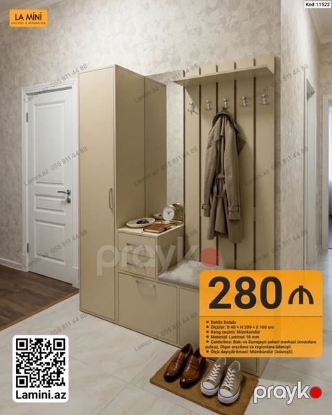 Dəhliz Dolabı – Kod: 11522 - Ölçülər: D 40 H 200 E 160 sm - Rəng — Bakı