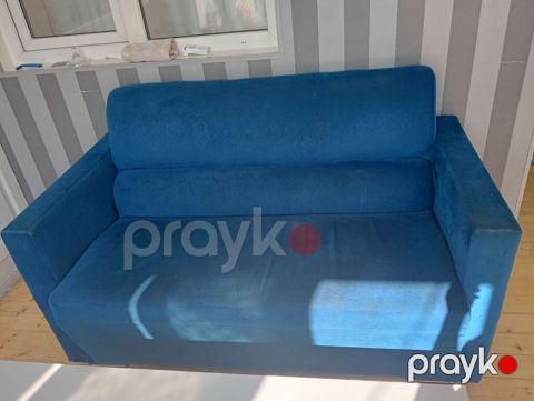 İki nəfərlik mavi divan - Kompakt ölçülü, ikinəfərlik düz oturacaqlı — Bakı