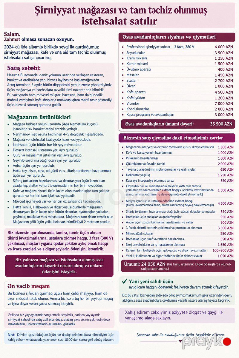 Hazır biznes (Şirniyyat mağazası və tam təchiz olunmuş istehsalat) — Biznes və avadanlıq, Bakı (8)