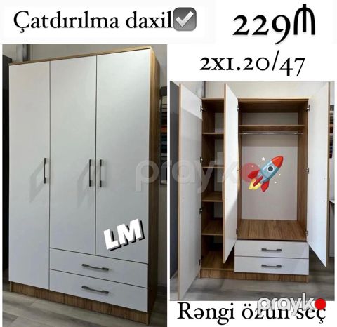 Yeni, 3 qapılı, Siyirməli, Rəngli, Açılan, Düz dolab — Digah