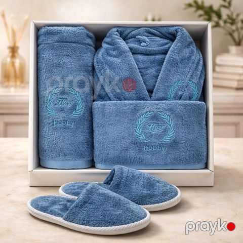 Hamam xalatı dəsti 70413448, pambıq, mavi, ölçü XL — Bakı