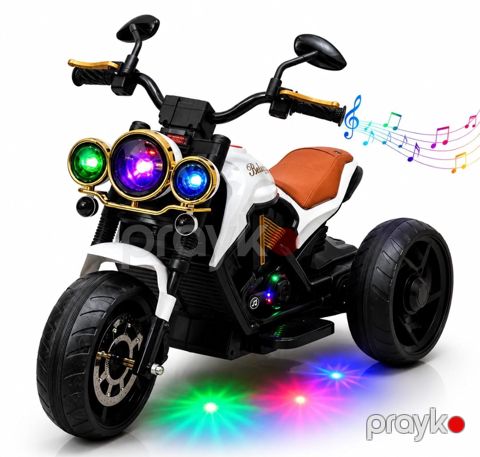 Uşaq elektrik motosikl AYKN_2388, musiqili/led işıqlı, 2-6 yaş, ağ — Bakı