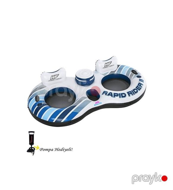 İkinəfərlik şişirdilən üzgüçülük dairəsi Bestway Hydro-Force Rapid Rider II, 251 x 132 sm, əl nasosu hədiyyə — Mallar, Bakı (3)