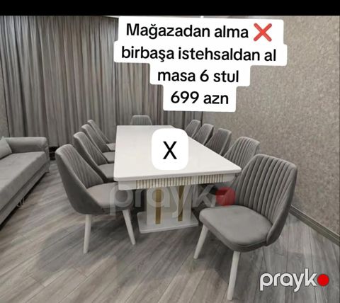 Yemək otağı dəsti – masa + 6 ədəd stul - Dəst: 1 ədəd düzbucaqlı masa — Bakı