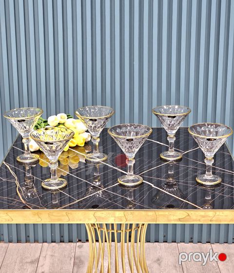 Mürəbbə qabı, 6 ədədli, ayaqlı, şüşə, qızılı/şəffaf - homestore_vm1316 — Bakı