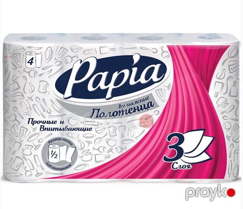 Mətbəx üçün kağız dəsmal Papia, 4 rulon, 3 qatlı, ağ — Bakı