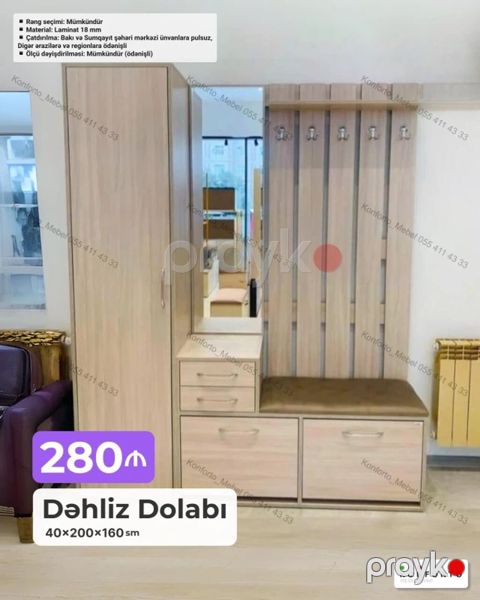 Dəhliz dolabı – 40×200×160 sm Məhsul təsviri: - Funksional giriş — Bakı