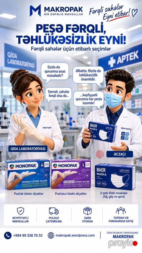 Lateks əlcəklər və tibbi üçqat maskalar — Bakı