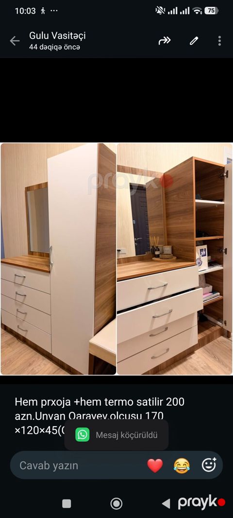 Hem prxoja +hem termo satilir 200 azn.Unvan Qarayev.olcusu 170