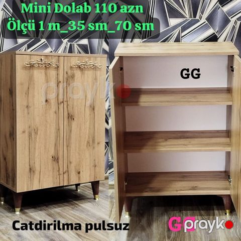 Mini Dolab – 110 AZN Ölçü: 1 m x 35 sm x 70 sm - İki qapılı, 3 rəfli — Bakı
