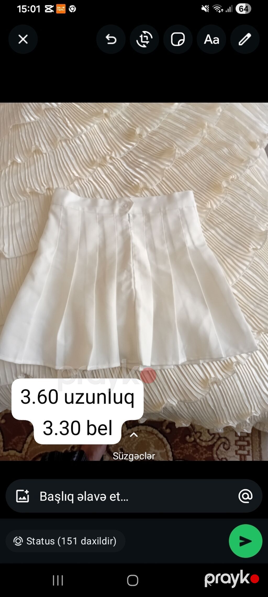 Ağ plisəli mini skirt-şort (skort) - Rəng: qar kimi ağ - Dizayn: ön — Ətəklər, Digah (5)