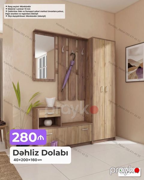 Dəhliz Dolabı – 40×200×160 sm - Rəng seçimi: mümkündür - Material: 18 — Bakı