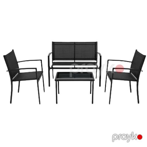 Bağ üçün mebel dəsti HomeDepot 2 nəfərlik divan 115x65x80 sm, 2 təkli kreslo 62x65x80 sm, masa 90x50x42 sm, 4 nəfərlik, textilene/parça/şüşə — Bakı