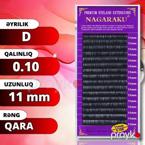 Qoyma kirpiklər Nagaraku 0.10D 11 mm qara — Bakı