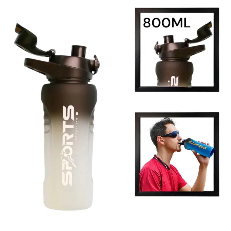 İdman su qabı Sports WS1302, şəffaf-qara, 800 ml — Bakı