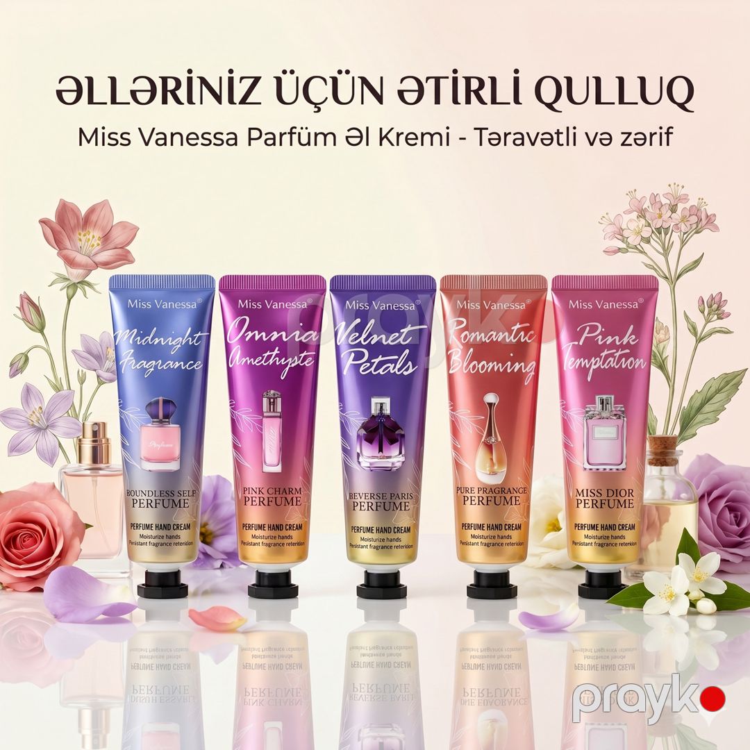 Nəmləndirici əl kremləri dəsti Miss Vanessa Midnight Fragrance/Omnia Amethyste/Velvet Petals/Romantic Blooming/Pink Temptation 30 ml x 5 əd — Mallar, Bakı (3)
