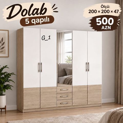 5 qapılı geyim dolabı - Ölçü: 200 200 47 sm - Qiymət: 500 AZN — Ucuz serfeli Mebel — Şkaflar