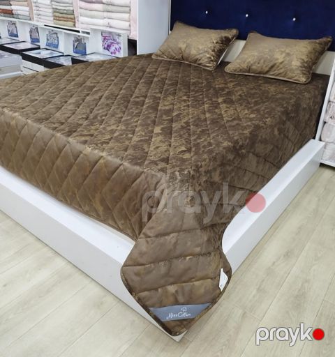 Dəst Miss Cotton SDT045, örtük 220х240 sm, yastıq üzlər 50х70 sm, ikinəfərlik, qəhvəyi velür — Bakı