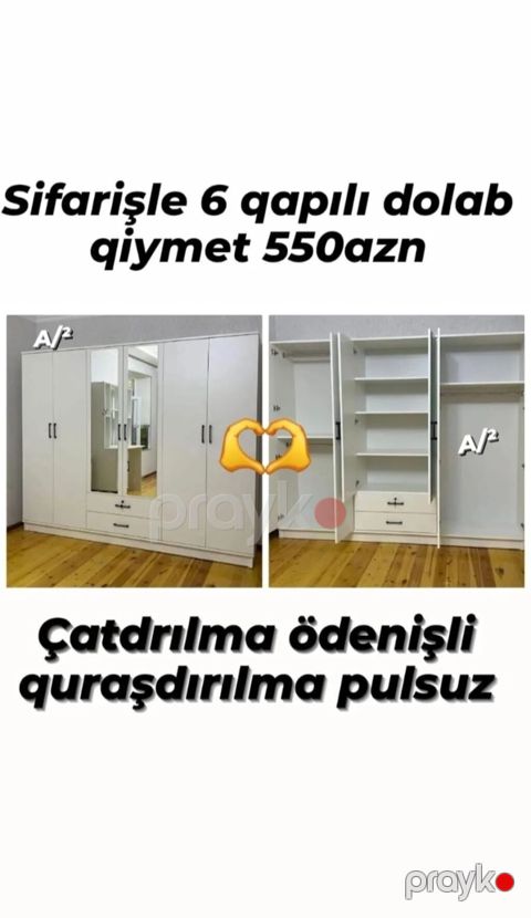 Düz dolab, Yataq otağı üçün, Paltar üçün, Açılan, Korpuslu, 6 qapı — Digah