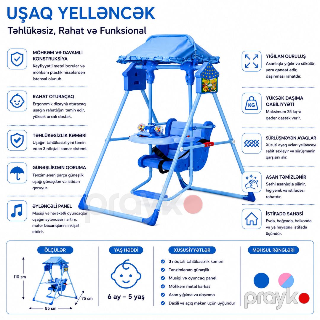 Uşaq yelləncəyi, 1-4 yaş, göy/mavi — Mallar, Bakı (2)