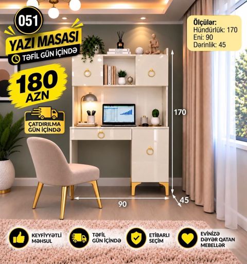 Yazı masası – modell 051 - Ölçülər: hündürlük 170 sm, en 90 sm — ucuz.mebel — Computer desks and chairs