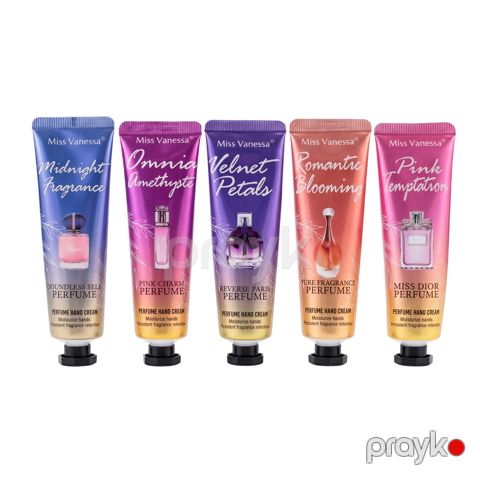 Nəmləndirici əl kremləri dəsti Miss Vanessa Midnight Fragrance/Omnia Amethyste/Velvet Petals/Romantic Blooming/Pink Temptation 30 ml x 5 əd — Bakı