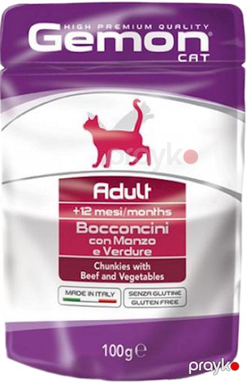 Tam rasion yem Gemon Adult Beef and Vegetables, yetkin pişiklər üçün, mal əti bə tərəvəzlər, 100 q — Bakı