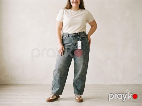 Baggy cins qadın üçün, göy/qəhvəyi, pambıq, ölçü 36