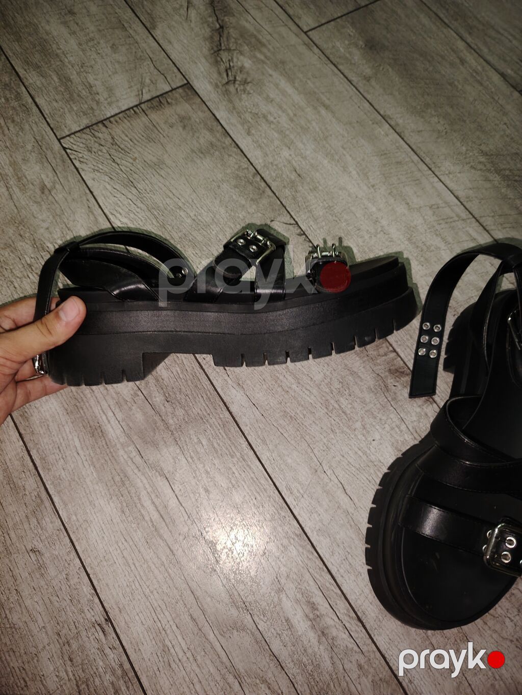 Qara platformalı qadın sandal. - Marka: Ecco (iç tabanda logo — Sandal, Bakı (2)