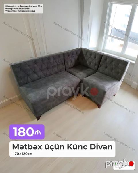 Mətbəx üçün Künc Divan – 170×120 sm - Rahat L formalı dizayn, dar — Bakı