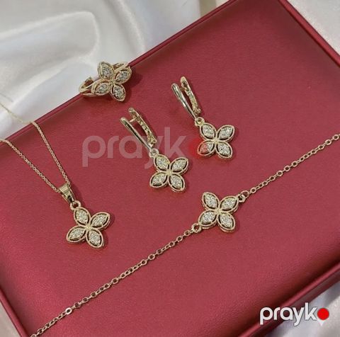 Bijuteriya dəsti Xuping Jewellery, Kulonlu zəncir və qolbaq və üzük və sırğa, Qadınlar üçün, Qızılı, Paslanmayan polad — Bakı