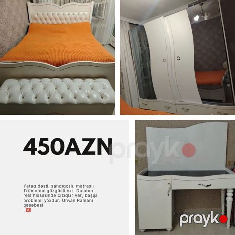 L / Yataq dəsti, sandıqçalı, matraslı 450 azn. Trümonun güzgüsü var — Bakı