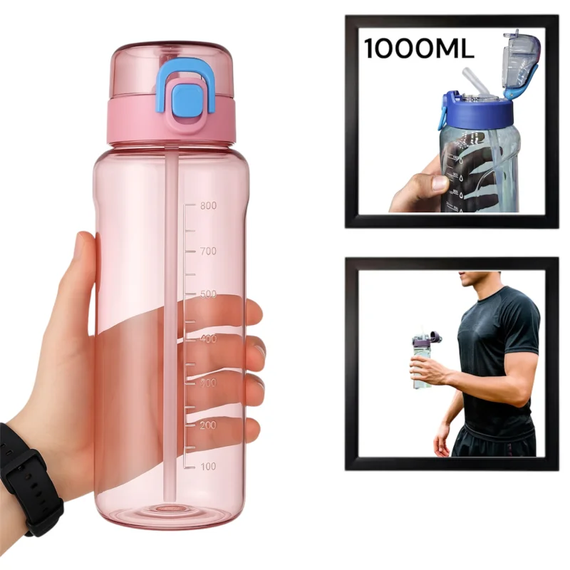 İdman su qabı WS1265, çəhrayı-şəffaf, 1000 ml — Bakı
