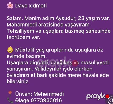 Daya xidməti - Müxtəlif yaş qruplarından olan uşaqlara öz evimdə — Digah