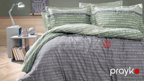 Yataq dəsti Yataş Gisa, yorğan üzü 200x220 sm, mələfə 240х260 sm, yastıq üzü 50x70 sm (2 əd), ikinəfərlik, pambıq, boz/yaşıl — Bakı