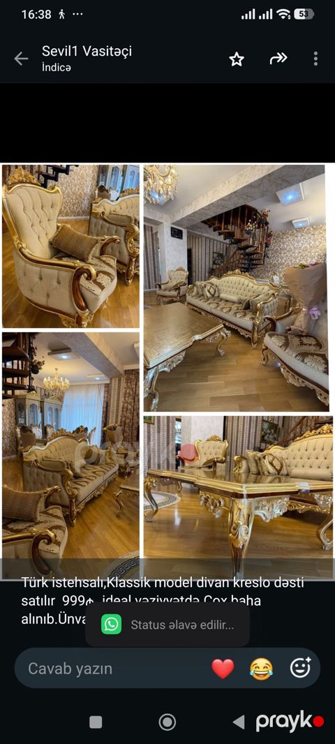 Türk istehsalı,Klassik model divan kreslo dəsti satılır 999₼. ideal — Bakı