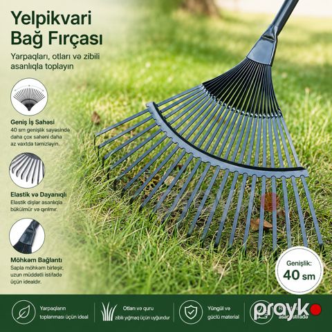 Dırmıq, Yelpikli, Bağ üçün, 40 sm, Metal, 22 diş sayı — Bakı