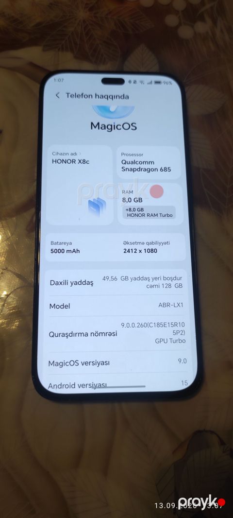 Honor X8c, 128 GB, rəng - Qara, Barmaq izi — İmişli