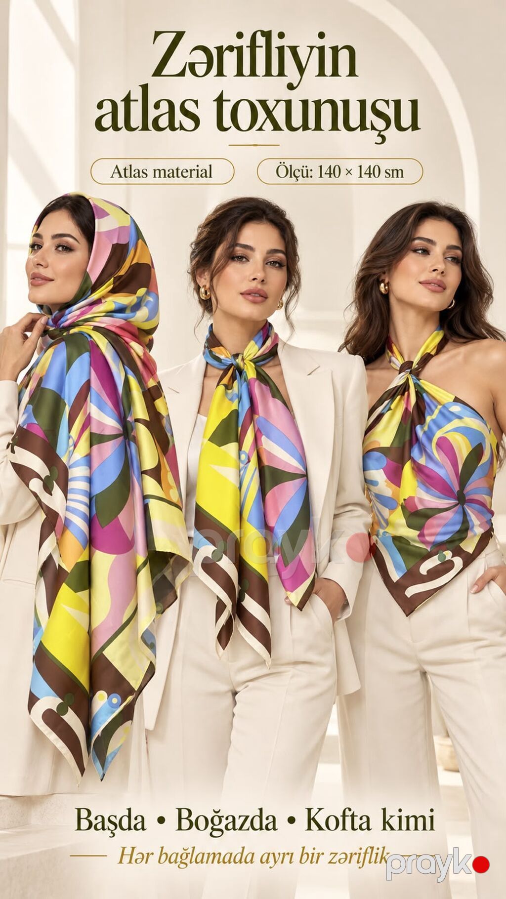 Atlas kəlağayı kolleksiyası - Material: atlas - Ölçü: 140 140 sm — Xicab və nikab, Bakı (8)
