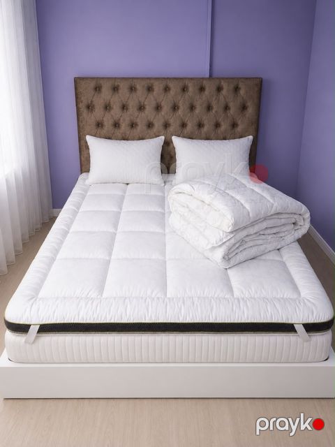 Döşək dəsti, döşək 160x200 sm, yorğan 195x215 sm, yastıq 50x70 2 əd, bambuk/satin, ağ — Bakı