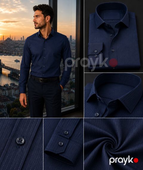 Kişilər üçün uzunqol köynək 5406, tünd göy, pambıq, ölçü S — Bakı