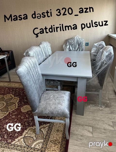 Masa dəsti – müasir dizaynlı, boz rəng palitrasında. Dəst 1 ədəd — Mehdiabad
