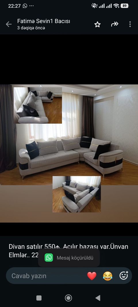 Divan satılır 550₼. Açılır bazası var.Ünvan Elmlər. 2276. Fatimə99 — Aişə Xanım — Sofas