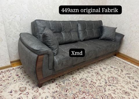 Məhsul: 3 nəfərlik divan - Material: tünd boz rəngdə yumşaq parça — Mehdiabad