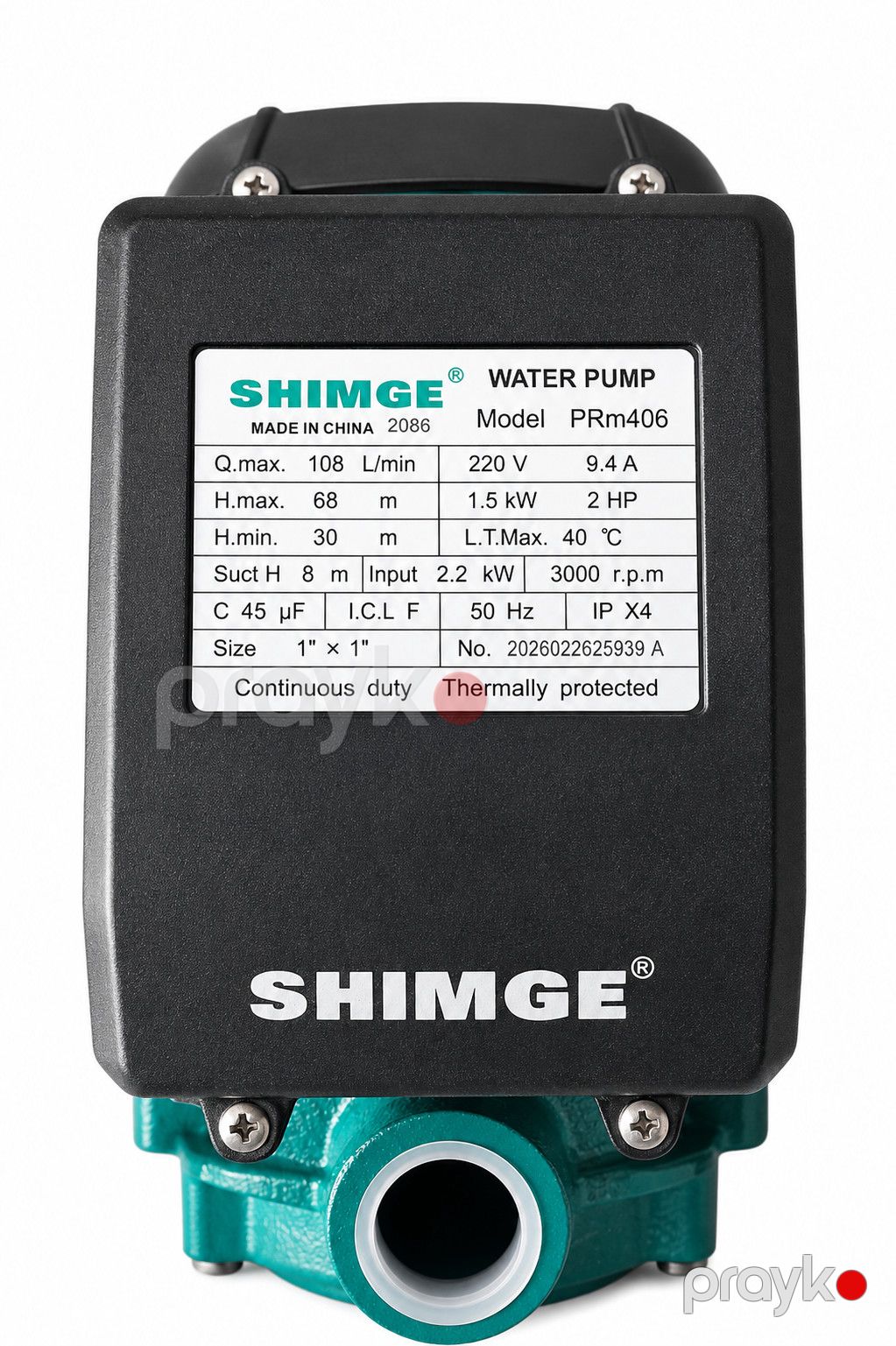 Səthi nasos Shimge, PRM406, Mərkəzdənqaçma, 1500 Vt, 68 m, 108 litr/dəq — Mallar, Bakı (2)