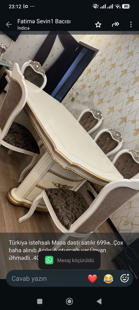 Türkiyə istehsalı Masa dəsti satılır 699₼. Çox baha alınıb.Açılır. 6 — Aişə Xanım — Masalar və stullar