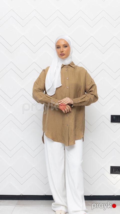 Uzunqol köynək qadınlar üçün E001, kətan, sarı, ölçü 44 — Bakı